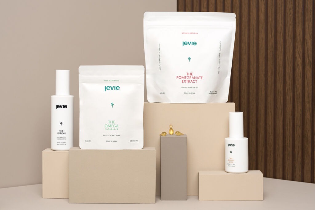 Jevie Skin skincare products with natural textures, Studio Taupe